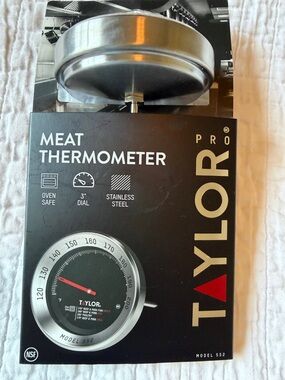 NWT -Taylor PRO brand Black Dial Meat 3” oven safe Thermometer with Red Needle.